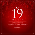 19 May, Commemoration of Ataturk, Youth and Sports Day Turkey celebration card.